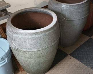 Pair of Gray Glazed Terra Cotta Planters/Urns
