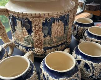 Marzi & Remy Stoneware Punch Bowl with 6 Mugs - Made in Germany