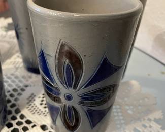 Set of 6 German Salt Glaze Stoneware Cups 