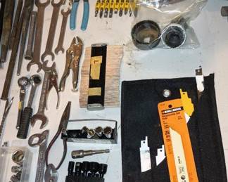 Assortment of Handtools - Pliers, Wrenches, Hole Saws, Black & Decker Reciprocating Saw Blade