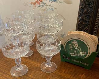 Matching Sets of Cut Crystal Glasses - Champagne Coupes, Lowboy Glasses, Goblets