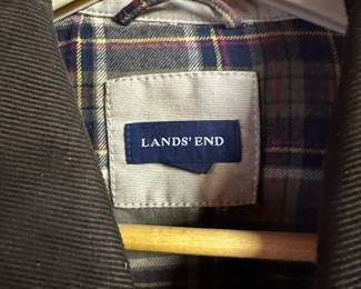  Lands End Beige/Plaid Fleece Lined Button Up Coat 