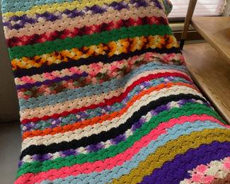 Multicolored Striped Crocheted Throw Blanket
