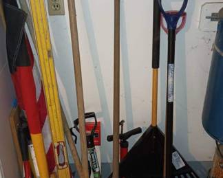 Assortment of Rakes, Shovels, Pitchforks