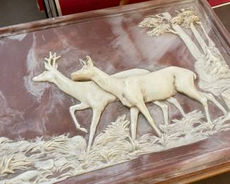 Stone Carved Incolay Jewelry Box with Deer Scene