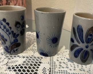 Set of 6 German Salt Glaze Stoneware Cups 
