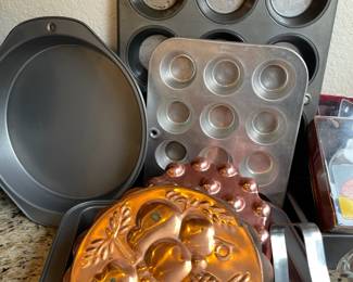 Assortment of Cake, Cupcake Pans, Copper Jellow Molds