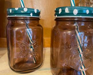 Pair of Pioneer Woman Plum Mason Jar with Dotted Lid