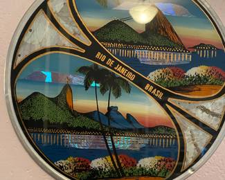  Reverse Hand Painted "Rio de Janeiro" Glass Plaque 