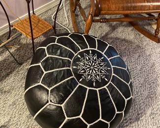 Moroccan Black/White Leather Pouf