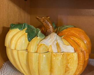 Vietri Ceramic Pumpkin Cookie Jar -  Made In Italy 