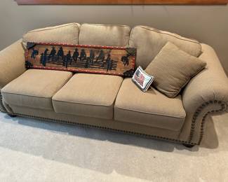 Tan/Brown Herringbone Upholstered Couch