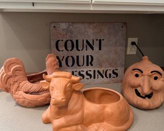 Terra Cotta Planters - Ox, Rooster, Witch
