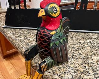 Large Carved Wooden Hand-Painted Hinged Joint Rooster Decor