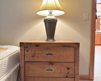 Young Hinkle Pine Nightstand/Dresser, Bronze Tone Table Lamp with Vine Motif