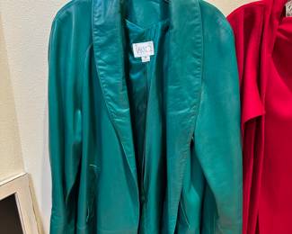 1980's Vakko Teal Leather Coat - Size XS
