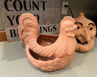 Terra Cotta Planters - Ox, Rooster, Witch