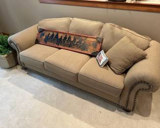 Tan/Brown Herringbone Upholstered Couch