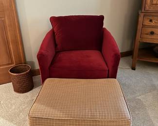 Red Velvet Barrel Arm Chair
