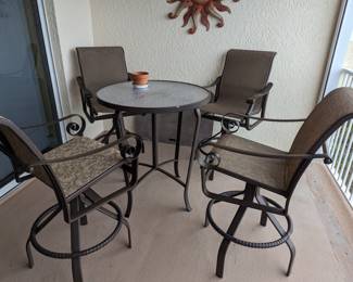 $190. Chairs to not match 
Table 39 1/2 T, 36 D
Chair 46 1/2 T 20-25 W , 30 D 
Chairs do have some paint worn marks 