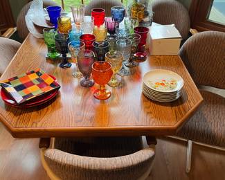 Oak Table, 1 leaf, 6 chairs
Awesome colorful glass collection