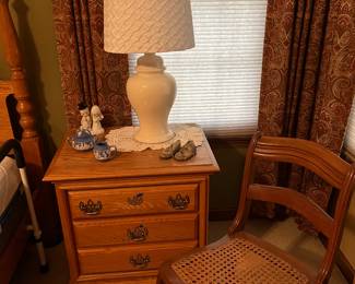 Oak nightstand- there are a pair of these
Cane chair