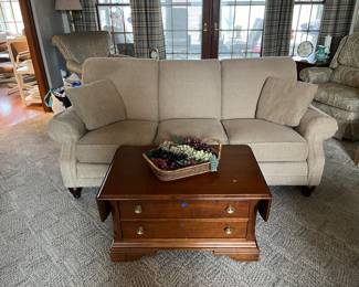 Neutral 3 cushion sofa, drop leaf coffee table