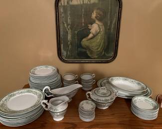 Pretty antique dishes. White and Green