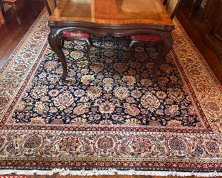 Dining Room:  A classic rug (made in India) in the KAYSERI pattern measures 9'  x  12'  2."  It was purchased at Rug World Oriental Rugs.  A "Certificate of Authenticity" is included with its purchase.