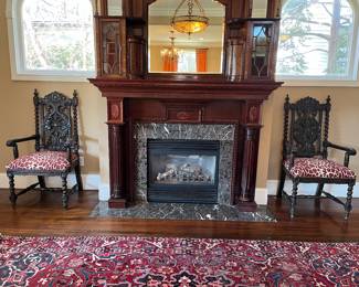 Foyer:  A pair of separately priced Baroque "thrones" flank the fireplace.  Closer photos follow.