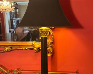 Dining Room:  This is a closer look at one of the pair of heavy black column lamps with black paper shades.  