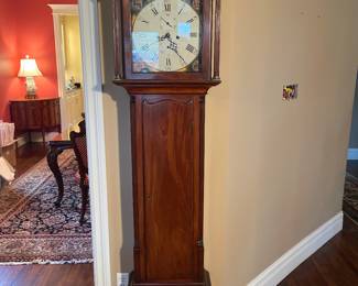 Foyer:  The antique English walnut tall case clock (circa 1820) is 7' tall.  Closer photos follow.