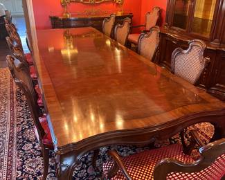 Dining Room:  The KARGES table is now shown with all ten chairs and its three 20" leaves inserted.  It now measures 10'  11" x 47" x 29-1/2" tall.  The table and ten chairs are priced as a set, separate from the KARGES sideboard and display cabinet.