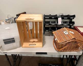 Bins, picnic basket, small item organizer, wood box, etc.