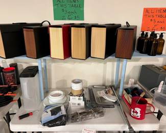 Silverware, file organizers, tap, glass soap dispenser, etc.