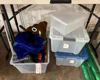 Misc photo booth props, plastic bins.