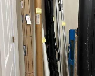 Manfrotto Auto Poles (SOLD), Rolls of Seamless Backdrop paper, projector screen.