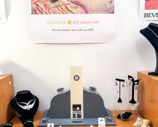 Sterling Sparrow Necklace, Sterling Art Deco Bangles, Antique Art Deco 14k Women's Watch, Pascale Judet 1998 Clock, Sterling Silver Rings