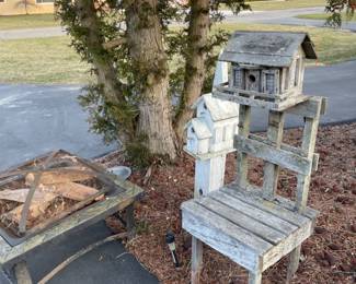 Fire pit, bird houses 