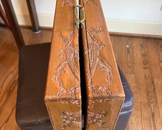 #12	Misc.	Wood Carved Box w/Chess Set w/2 pull-out drawers (houses chess set) 	 $150.00 
