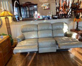 #85	Sofa	La-Z-Boy Cream Colored Leather Double Reclining Sofa 84"	 $575.00 
