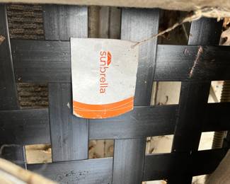 #235 (5) piece Plastic wicker patio set (higher end) with Sunbrella cushions, with loveseat 42 long, glider rock chair, stationary chair, end table 22x22x22 and coffee table 44x22x18	 $500.00 
