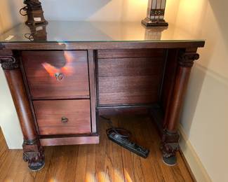#51	Table 	Wood 2 Drawer Desk w/Columns on Side - 37x21x30	 $125.00 			
