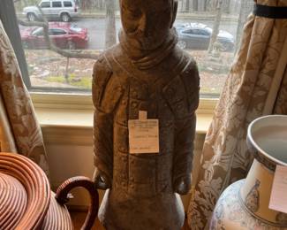 #46	Misc.	Vtg. Carved Stone x1-an Soldier 38" Standing Statue (kept indoors) m- heavy	 $225.00 
