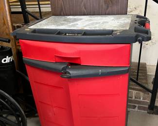 #105	Garage	Work Horse rolling plastic tool cart with metal top.  33x18x40	 $60.00 			
