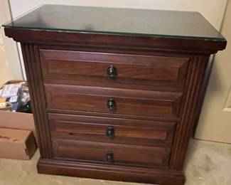 #186	Vaughan Bassett cabinet, two drawers with glass protected top 29x16x29	 $175.00 
