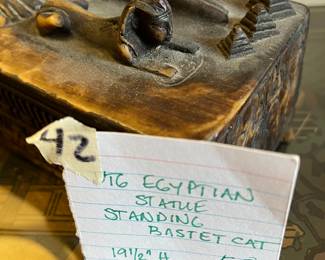#42	art	Vtg. Egyptian Statue Standing Bastet Cat - 19.5"H x 7.5"x4"Base	 $50.00 			
