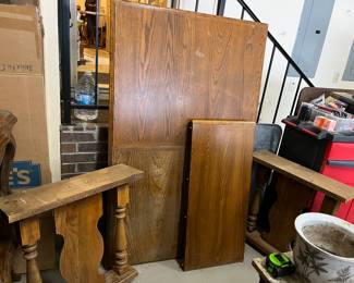 #99		As is farmhouse table, heavy oak table, one leaf  64-82 x 40 x 30  One captain chair, four regular	 $125.00 			
