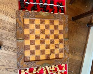 #12	Misc.	Wood Carved Box w/Chess Set w/2 pull-out drawers (houses chess set) 	 $150.00 

