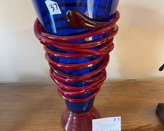 #37	.	Vtg. Handblown Czech Snake Cording Vase - 13"H - 6.25 Mouth Opening	 $40.00 			
